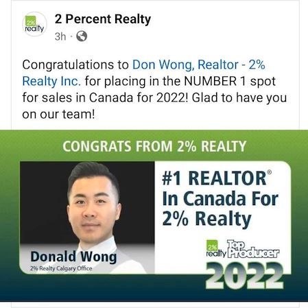 2% Realty recognition: number one in Canada, 2022