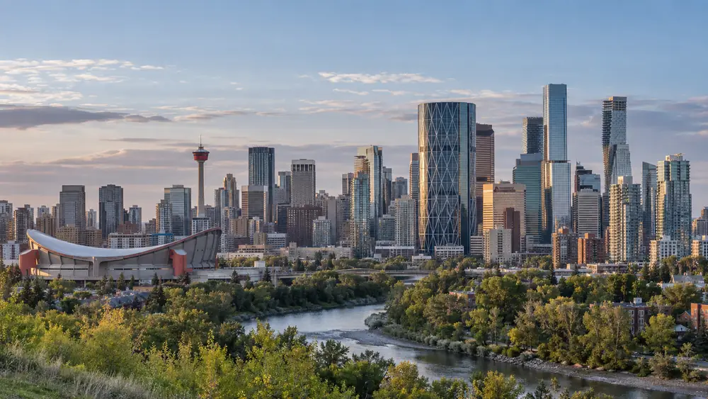 Generated Calgary skyline featuring the Calgary Tower and The Bow